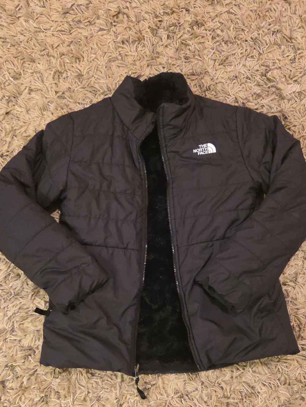 The North Face Girls Kids Black Quilted Puffer Jacket Reversible Large Lg